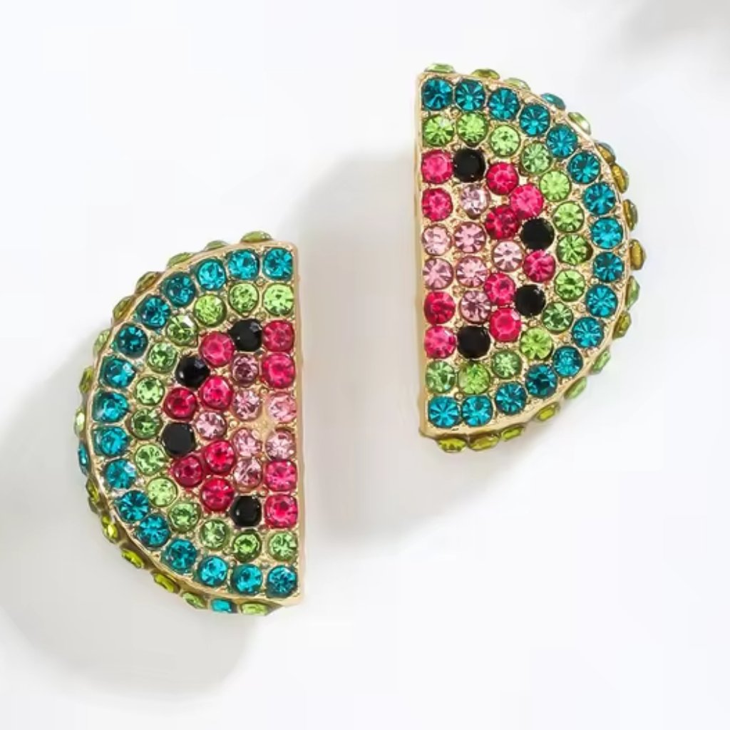 Gold Watermelon Slice Crystal Stud Earrings 9$